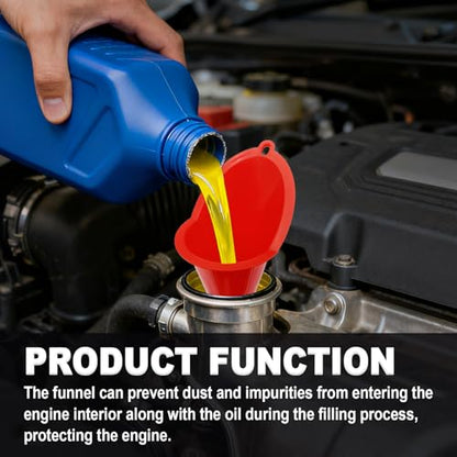 2 Pieces Automotive Plastic Oil Funnels with Long Neck Multi-Function No Spill Design for Gas Coolant Transmission Fluid Engine Oils Fuel Lubricants and Diesel (Red) - color: red