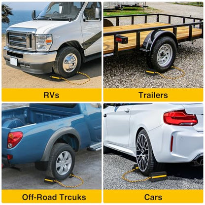 Nilight Wheel Chocks Rubber Yellow Reflective Strips 4 Pack with Rope | Heavy Duty Tire Chock Blocks Stopper Stabilizer for RV Car Travel Trailer Camper Truck Motorcycle Accessories Parki - size: 4 Pack Wheel Chocks