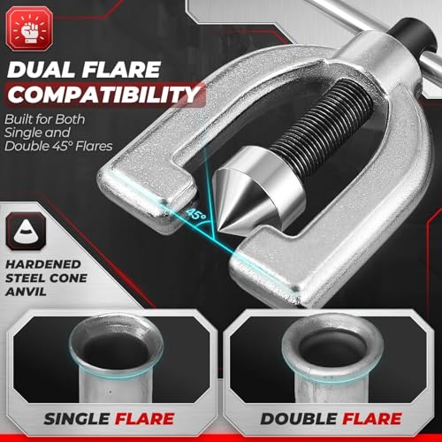 Flexzion Brake Line Flaring Tool Kit with Tubing Cutter & Case, 45° Single & Double Flare Tool for Brake Lines, Copper, Aluminum, Brass, Magnesium & Soft Steel, 5 Adapters for 1/8"–5/8" Tubing