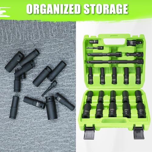 SUNHZMCKP 1/2" Socket Set, 21pcs Drive Deep Impact Socket Set, 6 Point Standard Metric Sockets (10mm - 24mm), Including 3 ", 6", 10" Impact Extension Bar and Drill Socket Adapter, Cr-MO - size: 21-Pc 1/2" Drive Metric Socket Set
