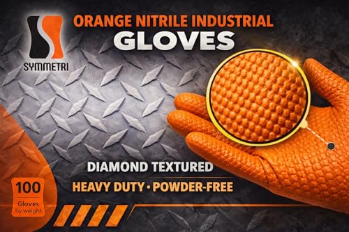 AroCare 8 Mil Orange Nitrile Gloves,3D Raised Diamond Texture-Latex & Powder Free-Industrial, Mechanic - size: Medium, style: Box of 100