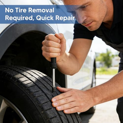 60pcs Tire Repair Screws Kit with Pliers and Screwdriver, Vacuum Rubber Nails Self-Service Flat Tire Plug Kit for Tubeless Car, Truck, Motorcycle, ATV, Tractor Puncture Emergency Repair