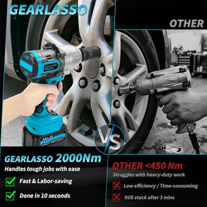 2000 Nm Cordless Impact Wrench, 2 x 6.0 Ah Battery Impact Gun, 3/4 High Torque Brushless wiht 1/2 Adapter Connector of Applications, Suitable for Trucks,Rvs,Cars and Heavy-Duty Construction
