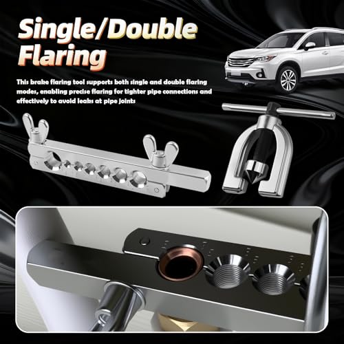 2026 New Brake Line Flaring Tool Kit,Single & Double Flare Tool for Brake Lines/Fuel Lines,Professional Portable Brakes Flare Tools Set with 7 Adapters,Tube Cutter,Deburrer