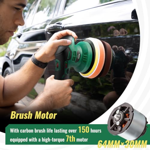 BATOCA - Cordless Car Buffer Polisher - 1pcs 2.0Ah 12V Lithium-ion Rechargeable Battery Powered Brushless Polisher with 6 Variable Speed, DA Orbital Buffer for Car Detailing, Polishing, Waxing