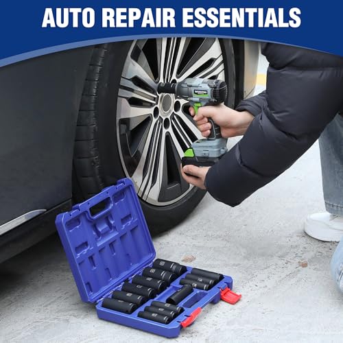 WORKPRO 14-Piece 1/2＂ Drive Deep Impact Socket Set, 6-Point Impact Deep Socket Set with Heavy Duty Storage Case for Automotive and Mechanical Repairs, 3/8"-1-1/4", Cr-V Steel, SAE - style: 14PC, SAE