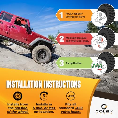 Colby Valve Quick Emergency Valve Stem Replacement Kit for Tubeless Tires | No Tools Required for Install | No Need to Remove Tire | Tire Valve Stem Kit Made in USA from quality 360 brass components - color: Black