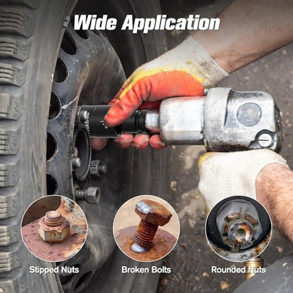6PCS 2-in-1 Lug Nut Extractor Socket, 1/2" Drive Lug Nut Removal | 17-27MM, Double-Sided Impact Twist Sockets for Removing, Rusted & Damaged Lug Nuts, with Extension Bar & Knockout Pin
