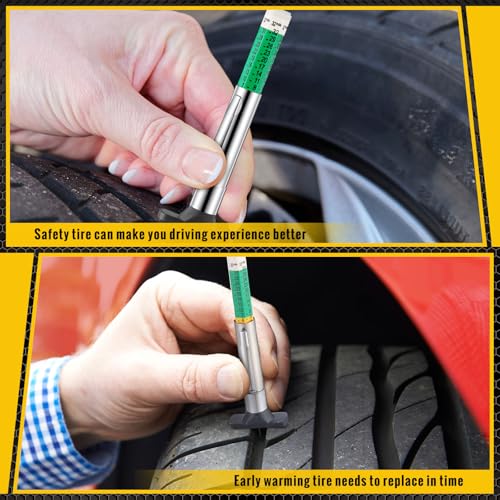 Tellegloww 50 Pcs Tire Tread Depth Gauge Color Coded Tyre Depth Gauge Tool Tread Accurate Measure Tools Metric Gauges for Car Trucks Various Vehicle (White and Green)