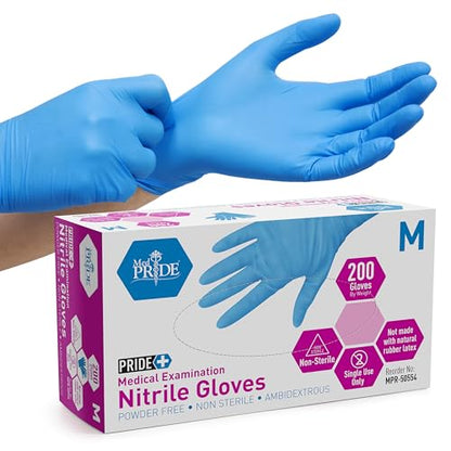Medpride Medical Examination Nitrile Gloves| Medium Box of 200| Blue, Latex/Powder-Free, Non-Sterile Exam Gloves| Professional Grade for Hospitals, Law Enforcement, Tattoo Artists, First Response - size: Medium (Pack of 200)