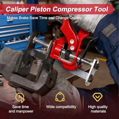 Brake Caliper Compression Tool, 4 Piston Brake Caliper Tool for Single/Twin/Quad Piston Calipers, 29100 Brake Pad Spreader Compatible with Most Cars and Light Trucks (Red)