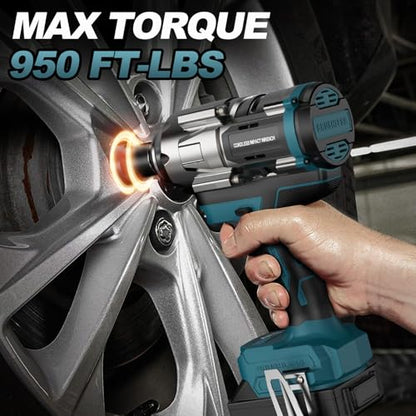 Cordless Impact Wrench for Makita 18V Battery – 1/2" Brushless Impact Driver, 900 Ft-Lbs (1200Nm) High Torque, 4-Speed, LED Light, Includes 6 Sockets (Bare Tool Only)