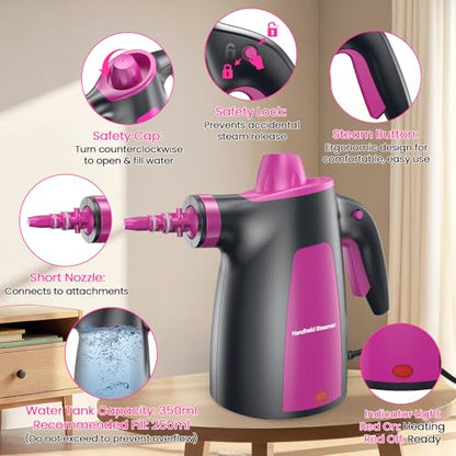 Steam Cleaner, Pressurized Handheld Multi-Surface Natural Steam Cleaner with 12pcs Accessory & Safety Lock, Portable Steamer for Cleaning Home, Kitchen, Bathroom, Car, Upholstery, Grout, Window - color: Grey