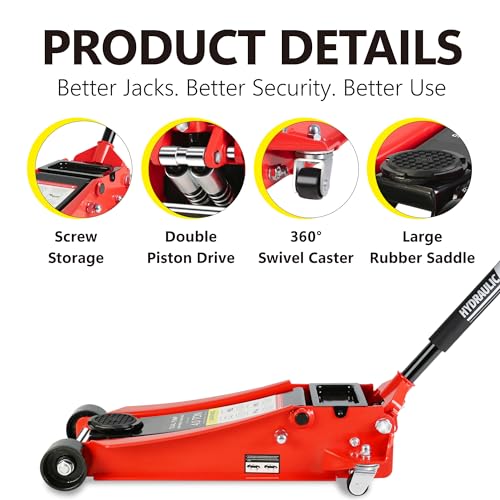 4T Low Profile Steel Floor Jack, 8000 lb, Dual Pump, 4"-21" Lift, Red | Heavy-duty steel, dual-piston quick lift, low profile, 4"-21" range, overload safety protection. - size: 4T Dual Pump 4"-21"(Red)