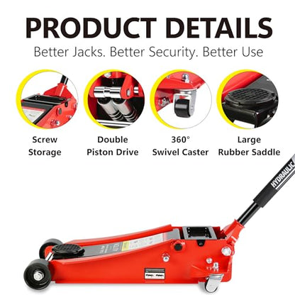4T Low Profile Steel Floor Jack, 8000 lb, Dual Pump, 4"-21" Lift, Red | Heavy-duty steel, dual-piston quick lift, low profile, 4"-21" range, overload safety protection. - size: 4T Dual Pump 4"-21"(Red)