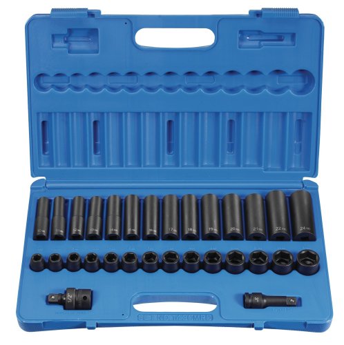 30 Pc. 1/2" Drive 6 Point Metric Standard and Deep Impact Socket Set
