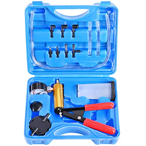 YSTOOL Brake and Clutch Fluid Hand Pump Vacuum Bleeder Tool Kit | Brake Oil Change Power Steering Fluid Bleeding Set with Hand Pump Jar Adapters for Auto Car Truck Motorcycle Use - color: Blue
