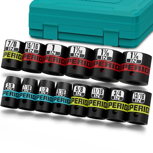 14 Piece 1/2" Drive Impact Socket Set, 3/8" - 1-1/4" Shallow Socket, SAE, 6 Point, CR-V, Automotive Maintenance, Machinery Manufacturing - size: 1/2" Shallow SAE