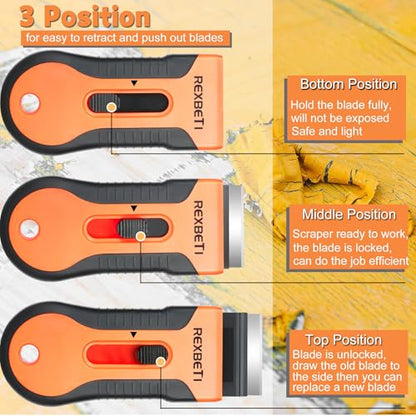 REXBETI Razor Blade Scraper Tool, 2 Pack Razor Scraper Set with Extra 80Pcs Razor Blades -30Pcs Metal and 50Pcs Plastic Blades, Cleaning Scraper Tool, Cooktop, Paint, Glass Scraper - style: Original 2 Pack