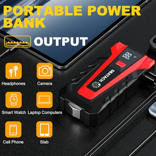 Scatach 3000A Car Battery Jump Starter,12V Jump Starter Battery Pack Portable (up to 9.0L Gasoline and 7.0L Diesel Engine), Jump Box with 3 Modes Flashlight and Jumper Cables - color: red