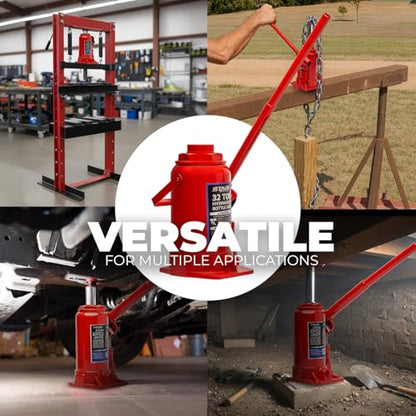 XtremepowerUS 32-Ton Hydraulic Bottle Jack Low Profile Automotive Shop Lift Truck Bus Car RV Auto, Red - size: 32 Ton