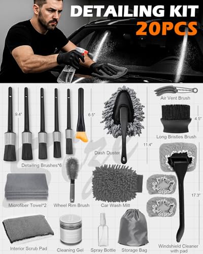 20Pcs Windshield Cleaner Tool - Car Interior Detailing Brush Kit with 200g Cleaning Gel, Microfiber Car Wash Mitt, Dash Duster & 2-Sided Scrubber, All-in-One Inside Car Cleaning Supplies Tool - size: 20PCS
