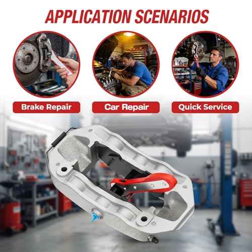 360° Ratcheting Brake Caliper Press Tool, For Quick Brake Pad Changes | Brake Caliper Tool with Piston Press Tool & 2 Steel Plates, Includes 2 Caliper Hooks + 1 Pair Gloves,Caliper Compression Tool