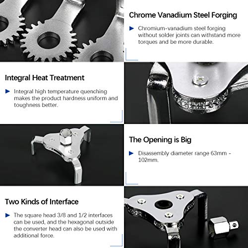 Glarks Universal Oil Filter Wrench Set, A 12-Inch Long Handle Grip Pliers with A 3 Jaw 2-Way Remover Tool, Adjustable Oil Filter Wrench for Car, Motorcycle and Trucks Use