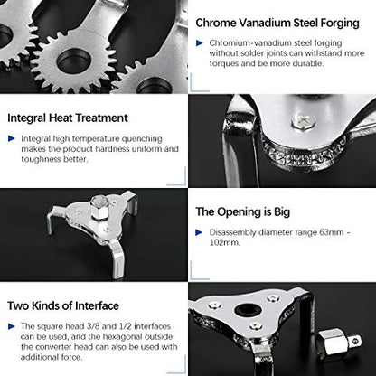 Glarks Universal Oil Filter Wrench Set, A 12-Inch Long Handle Grip Pliers with A 3 Jaw 2-Way Remover Tool, Adjustable Oil Filter Wrench for Car, Motorcycle and Trucks Use