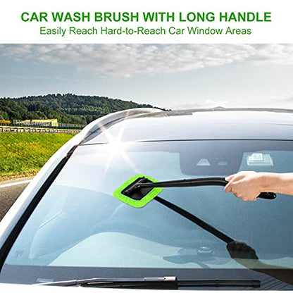 XINDELL Interior Windshield Cleaning Tool, Driver-Control Car Window Cleaner with Ergonomic 22" Handle & Microfiber Pads, No Streak Auto Glass Cleaner for Hard to Reach Inside Windshield - size: 22 inch