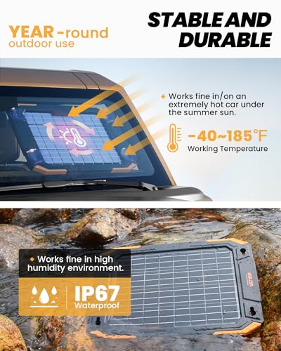 BALDR 12V Solar Battery Charger, 13W Waterproof Dual Sided Battery Maintainer, IP67 MPPT Trickle Charger for Car, Trailer, Lawn Mower, Boat - color: Black