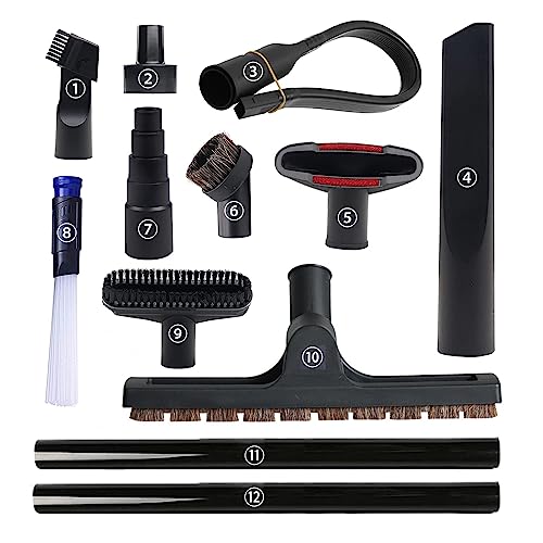 12 Pcs Vacuum Attachments for Shop Vac Accessories with Hardwood Floor Brush Attachments, 1.25" Extension Wands, Hose Adapter, Flexible Crevice Tool, 1 1/4" Vacuum Hose Hardfloor Brush Accessories - size: M 12 Pcs