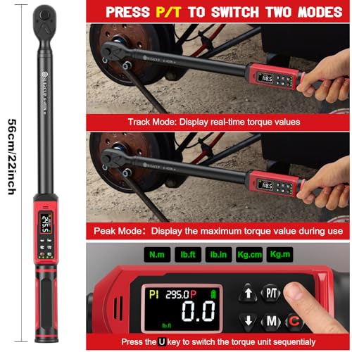 SUERCUP 1/2" Digital Torque Wrench (4.4-295 Ft.lb / 6-400Nm) for Auto/Truck | ±1% Accuracy, Electronic Torque Wrench, Vibration/Buzzer/LED Alerts, 9 Presets & 5 Units, for Truck, Trailer & Heavy-Duty - size: 1/2" 4.4-295 Ft.lb/6-400N.m