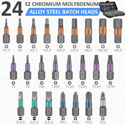 24 in 1 Magnetic Screwdriver Set, DIY Ratchet Screwdriver Set, Multi Bit Magnetic Drive Set with Detachable Ratchet Handle, Portable Compact Repair Tool Kit - color: Light Gray
