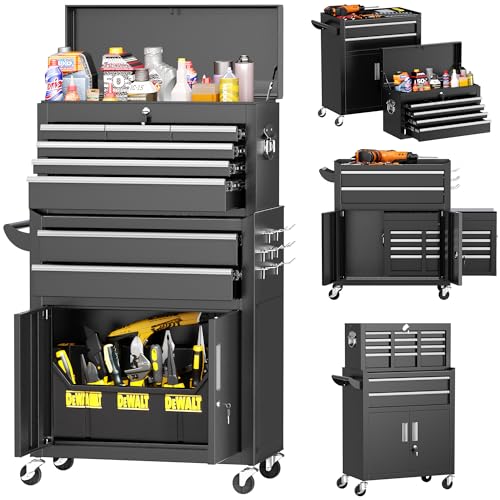 INTERGREAT Rolling Tool Chest with Wheels and 8 Drawers, Detachable Large Tool Cabinet with Lock for Garage, Locking Mechanic Tool Cart with Black Liner for Warehouse, Workshop, High Capacity - color: Black, size: 8 Drawers