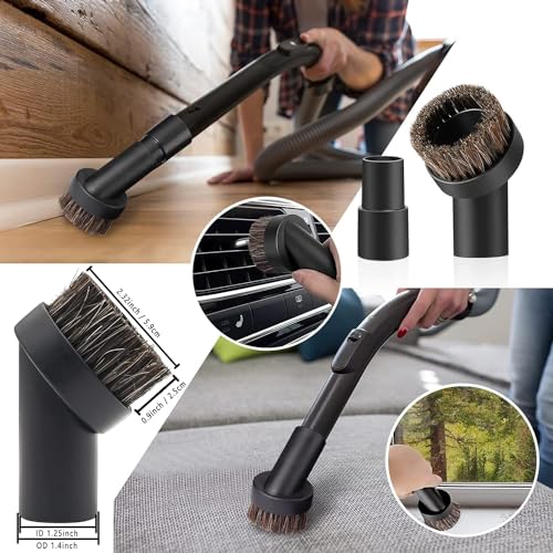 10PCS Universal Vacuum Attachments Kit Wet Dry Plastic Vacuum Hose Adapter 1-1/4" Vacuum Cleaners Accessories with Horse Hair Brush Flexible Crevice Tool Adapter for Shop Vac Accessories