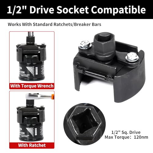Oil Filter Wrench Removal Tool Adjustable Use for 2.36 inch to 3.15 inch, Durable Cap Spanner Tool Set with 2 Durable Non Slip Serrated Jaws (Black)