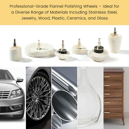 6 Pcs Polishing Wheel Kit with 1/4" Hex Shafts for Drill, Polisher - Fits Electric & Pneumatic Tools for Metal, Wood, Jewelry, Glass, Ceramic Surface Car Polishing