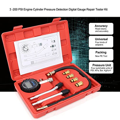 Aramox Cylinder Pressure Gauge, Digital Engine Compression Tester Kit, Accurate Readings Up to 300 PSI for Cars and Motorcycles