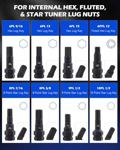 Orion Motor Tech 16pc Locking Lug Nut Master Key Set, SAE & Metric Wheel Lock Removal Kit for Removing Locking Spline Star Hex and Fluted Hex Lug Nuts, Lug Nut Remover Set for Mechanics and More