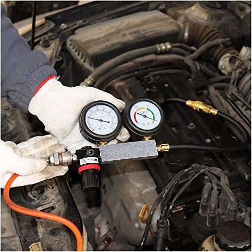 Multi-Function Cylinder Leak Down Tester Automotive Kit,Gasoline Engine Compression Tester,Dual Gauge Leakdown Detector Tool Set for Pressure Check & Leakage Rate Test on Cars,Motorcycles,Trucks...