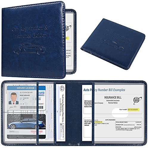 DMLuna Car Registration and Insurance Holder, Folio Leather Vehicle Card Document Glove Box Organizer, Auto Truck Compartment Accessories for Essential Information, Driver License Cards, Dark Blue - color: Dark Blue, size: Folio Style