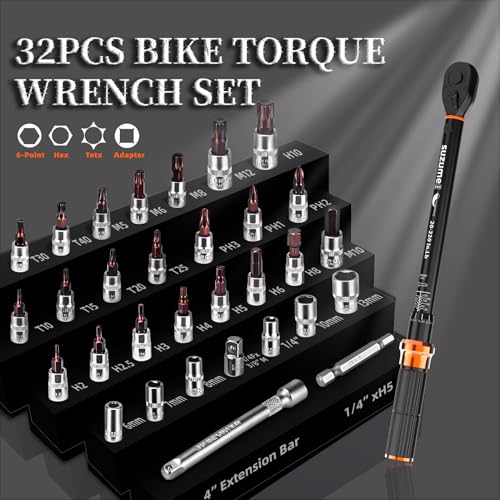 1/4-Inch Bike Torque Wrench 32PCS (20-220 in.lb/2.3-24.9 N.m) Reversible Head Dual-Scales 1/4 Torque Wrench 72 Tooth ±3% High Accuracy Click Torque Wrench Set For MTB Bicycle Maintenance - size: 32 PCS