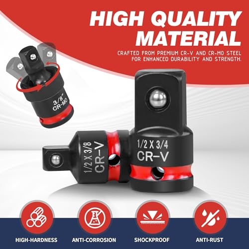 11-Piece Impact Socket Adapter Set, 1/4" 3/8" 1/2" Drive | Impact Rated Drill Socket Adapters & Extensions, CR-V & CR-MO Steel, Ball Detent for Secure Fit