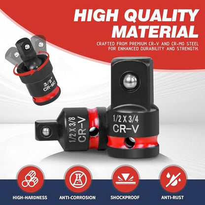 11-Piece Impact Socket Adapter Set, 1/4" 3/8" 1/2" Drive | Impact Rated Drill Socket Adapters & Extensions, CR-V & CR-MO Steel, Ball Detent for Secure Fit