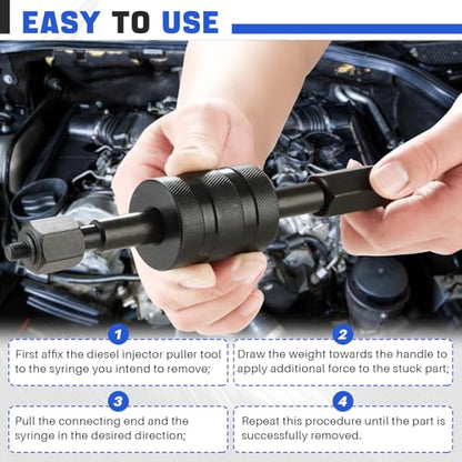 DASBET Diesel Injector Puller Tool Fuel Injector Removal Set with M8 M12 M14 Thread Adaptors Slide Hammer Extractor Common Rail Injector Remover for Bosch Lucas Diesel injectors