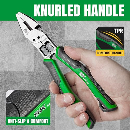 SK 8-Inch Multi-Use Linesman Pliers, 6-IN-1, Premium CR-V Steel Construction, Ergonomic Anti-slip Handle for Comfortable Grip - style: Multi-Use Linesman Pliers