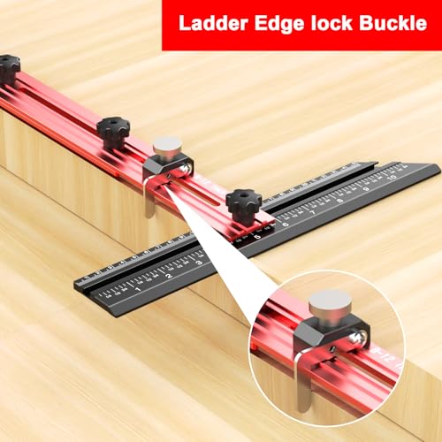 Stair Tread Template Tool – Stair Tread Gauge Jig, Aluminum Alloy Measuring and Scribe Tool for Accurate Angle, Depth, and Length Measurement of Stairs, Risers, and Partitions - color: BlackRed
