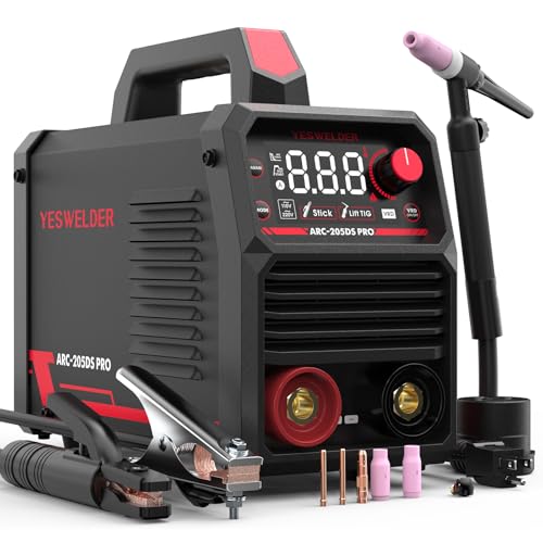 YESWELDER 205Amp Stick Welder Large LED Display with Lift TIG Torch, Digital Inverter IGBT ARC Welding Machine, 110V/220V Dual Voltage Hot Start Portable MMA Welder Machine, Arc force - style: ARC-205DS with LIFT TIG Torch