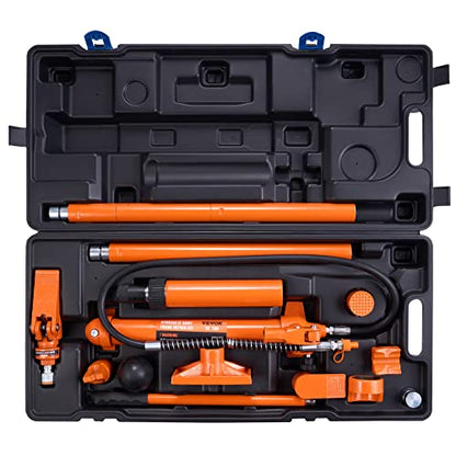 VEVOR 10 Ton Porta Power Kit, Hydraulic Ram with Pump, Car Jack with 4.6 ft/1.4 m Oil Hose, Bent Frame Repair Tool with Storage Case for Automotive, Garage, Heavy Equipment, Mechanic (22046 LBS)